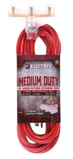 Electryx Medium Duty Indoor/Outdoor Triple Tap Extension Cord 25 FT Red